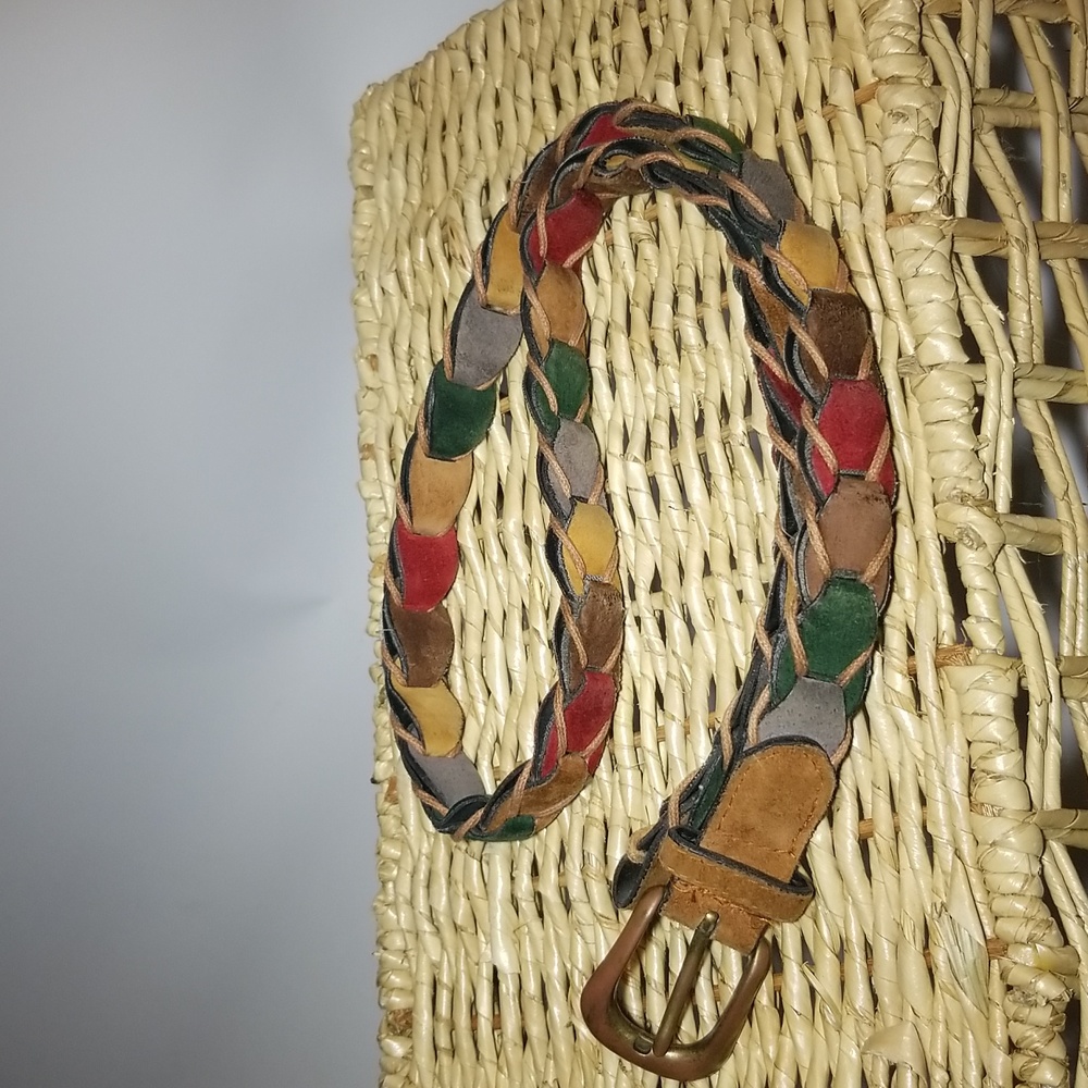 Handmade Vintage Genuine Suede Leather,Women's Multi Colored braided Belt